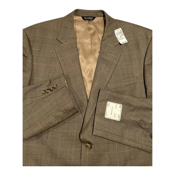 NWT Jos. A. Bank‎ Men's 46R Brown Silk Wool Plaid 2-Button Executive Jacket